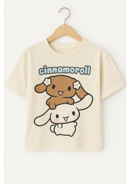 Kız Çocuk Cinnamoroll Baskılı Tişört – Krem Renk Pamuklu Crop Model indirimleri