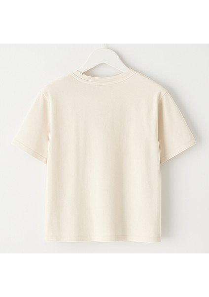 Kız Çocuk Cinnamoroll Baskılı Tişört – Krem Renk Pamuklu Crop Model