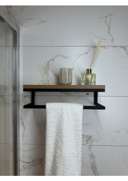 Banyo Ahşap Raflı Metal Havlu, Şal Askılık