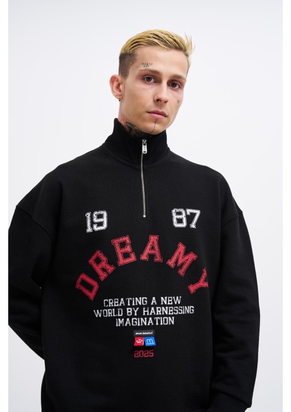 Erkek High Neck Printed Siyah Sweatshirt