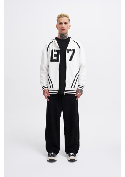 Erkek 87 Aplique Ekru Zip Jacket