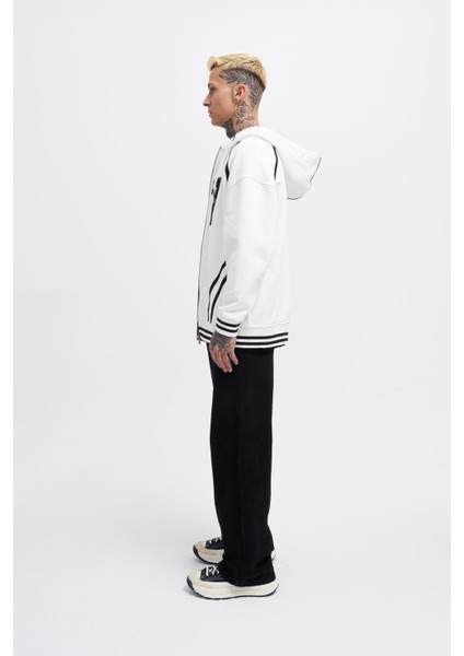 Erkek 87 Aplique Ekru Zip Jacket