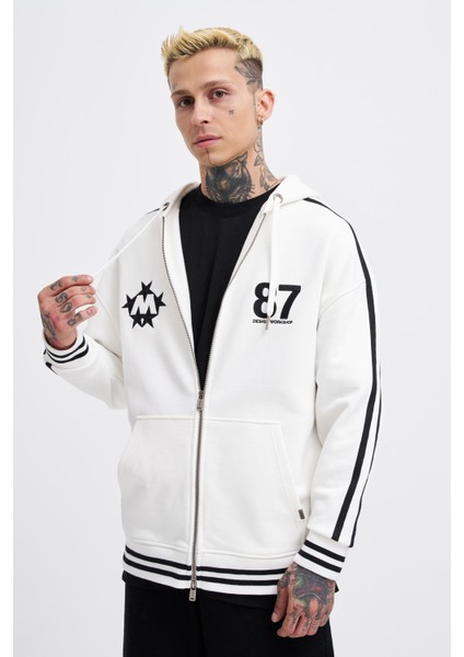 Erkek M Star Logo Ecru Zip Jacket