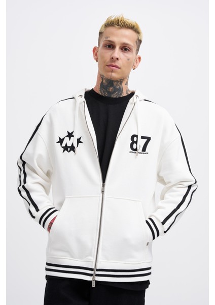Erkek M Star Logo Ecru Zip Jacket