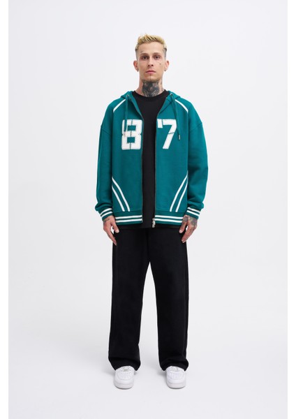 Erkek 87 Aplique Petrol Zip Jacket