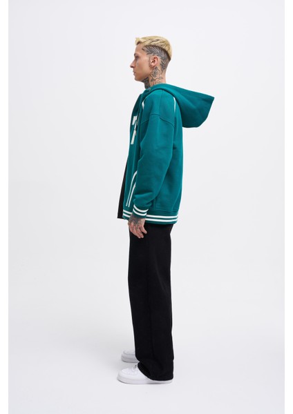 Erkek 87 Aplique Petrol Zip Jacket