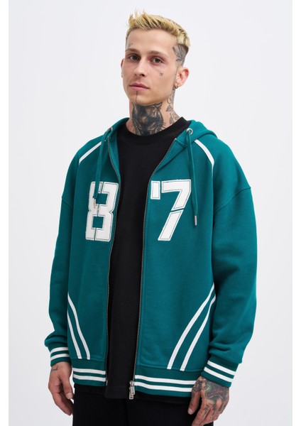 Erkek 87 Aplique Petrol Zip Jacket