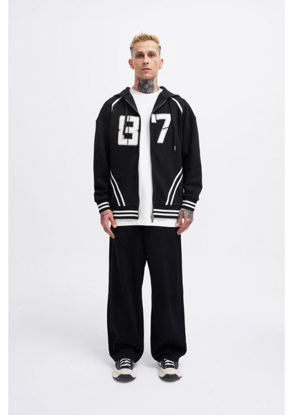 Erkek 87 Aplique Siyah Zip Jacket