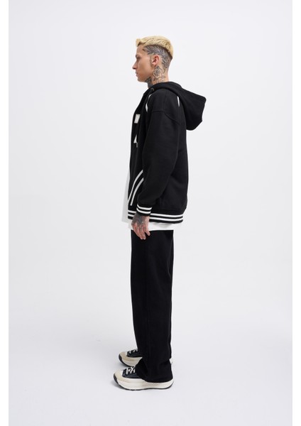 Erkek 87 Aplique Siyah Zip Jacket