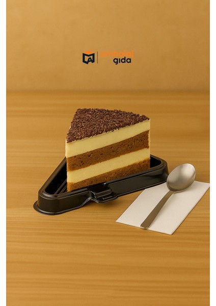 Dilim Pasta Tatlı Cheesecake Kabı Siyah Taban Üçgen Dilim Restorant Cafe Coffee Pastane - 50 Adet