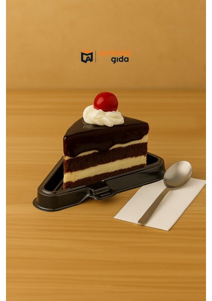 Dilim Pasta Tatlı Cheesecake Kabı Siyah Taban Üçgen Dilim Restorant Cafe Coffee Pastane - 50 Adet