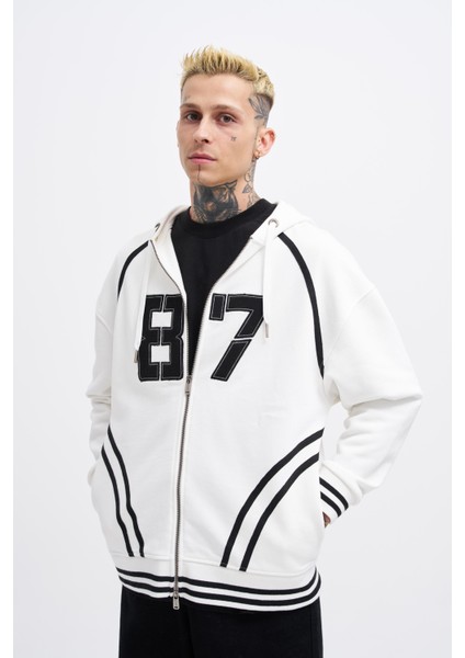 Erkek 87 Aplique Ekru Zip Jacket