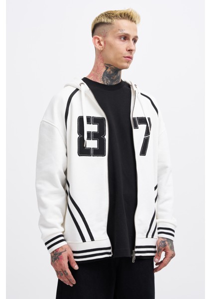 Erkek 87 Aplique Ekru Zip Jacket