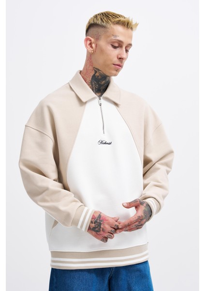 Erkek Embroidered Detailed Polo Ekru Sweatshirt-Soft Beıge fiyatları