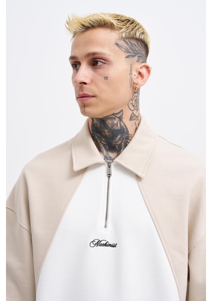 Erkek Embroidered Detailed Polo Ekru Sweatshirt-Soft Beıge modelleri