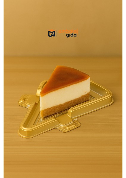 Dilim Pasta Tatlı Cheesecake Kabı Altın Gold Taban Üçgen Dilim Restorant Cafe Coffee - 50 Adet