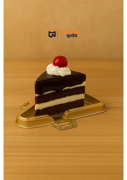 Dilim Pasta Tatlı Cheesecake Kabı Altın Gold Taban Üçgen Dilim Restorant Cafe Coffee - 50 Adet