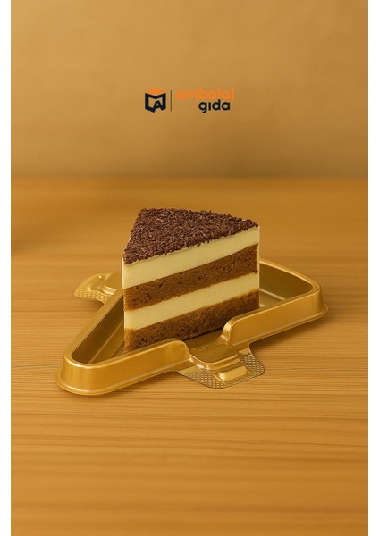 Dilim Pasta Tatlı Cheesecake Kabı Altın Gold Taban Üçgen Dilim Restorant Cafe Coffee - 50 Adet
