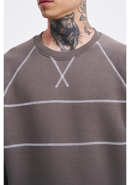 Erkek Dikiş Detay Oversize Antrasit Sweatshirt