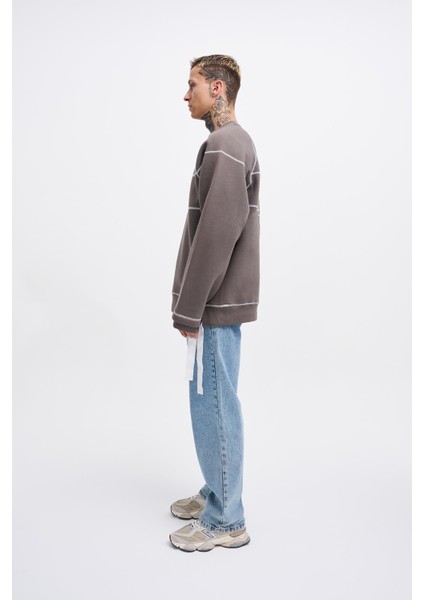 Erkek Dikiş Detay Oversize Antrasit Sweatshirt