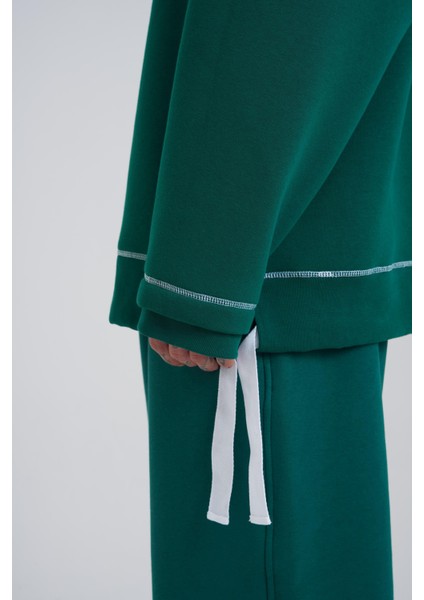 Erkek Dikiş Detay Oversize Petrol Yeşili Sweatshirt