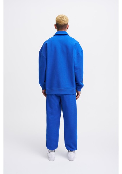 Erkek Basic Diagonal Polo Sweatshirt Soft Blue