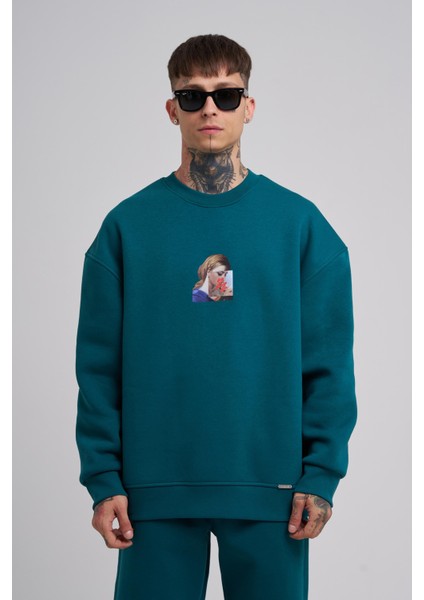 Erkek Oversize Holiness Basic Petrol Yeşili Sweatshirt