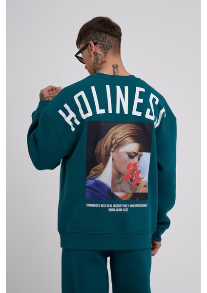 Erkek Oversize Holiness Basic Petrol Yeşili Sweatshirt