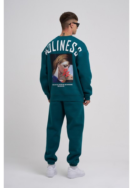 Erkek Oversize Holiness Basic Petrol Yeşili Sweatshirt