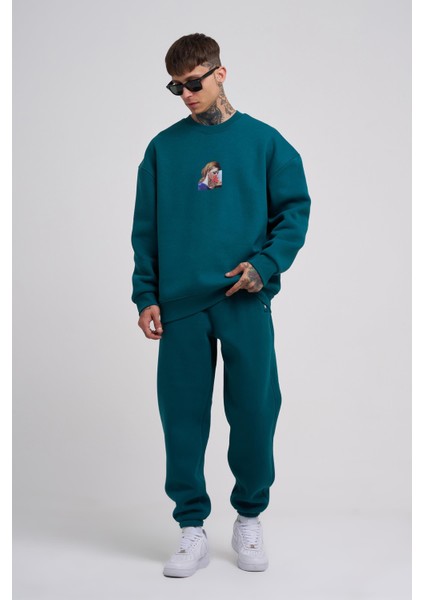 Erkek Oversize Holiness Basic Petrol Yeşili Sweatshirt