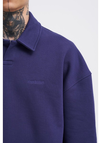 Erkek Basic Diagonal Polo Lacivert Sweatshirt