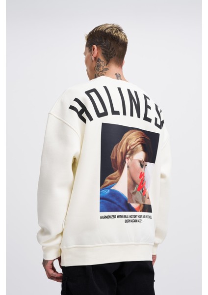 Erkek Oversize Holiness Basic Ekru Sweatshirt