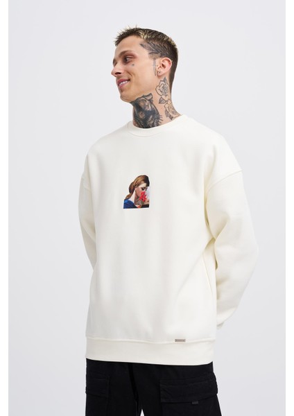 Erkek Oversize Holiness Basic Ekru Sweatshirt