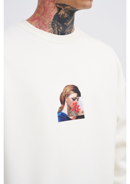 Erkek Oversize Holiness Basic Ekru Sweatshirt