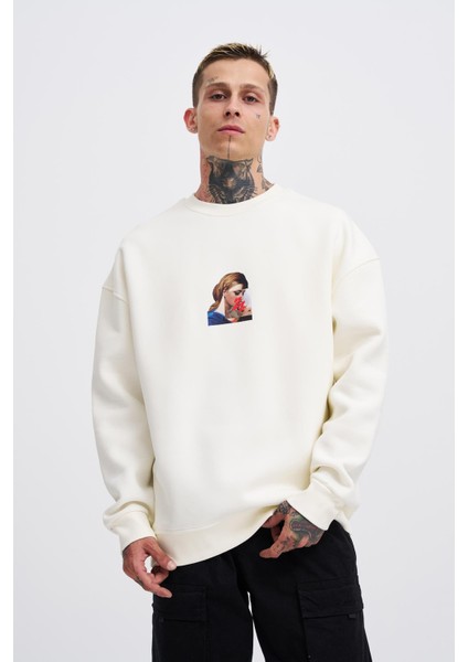 Erkek Oversize Holiness Basic Ekru Sweatshirt