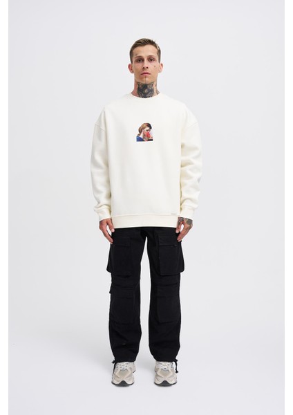 Erkek Oversize Holiness Basic Ekru Sweatshirt
