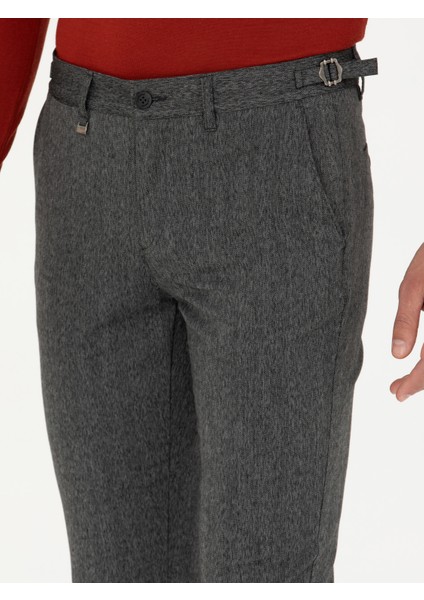 Erkek Antrasit Beli Kemer Tokalı Slim Fit Kanvas Pantolon 50274014-VR006