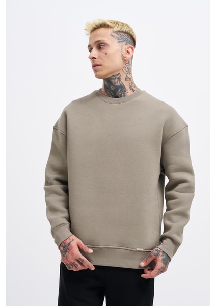 Erkek Oversize Basic Sweatshirt Khakı