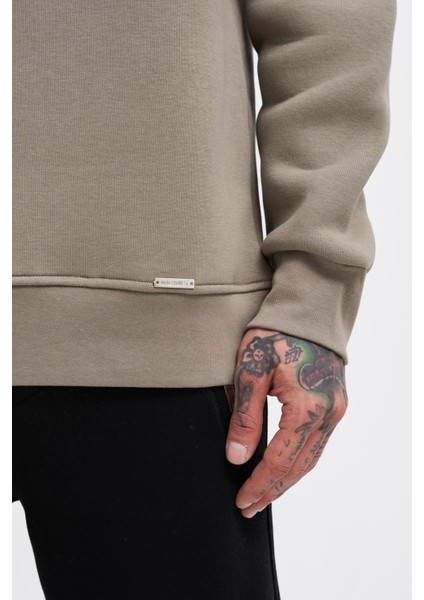 Erkek Oversize Basic Sweatshirt Khakı