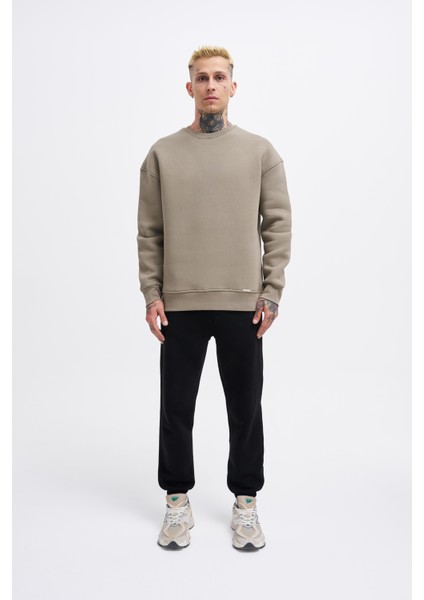 Erkek Oversize Basic Sweatshirt Khakı