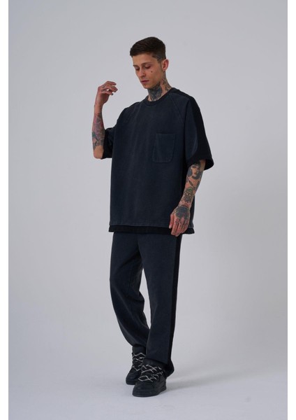 Erkek Yıkamalı Contrast Baggy Asphalt Eşofman Altı