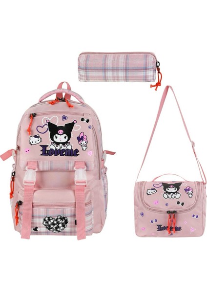 Kuromi Desenli Okul Çantası Folyolu Beslenme ve Kalemlik