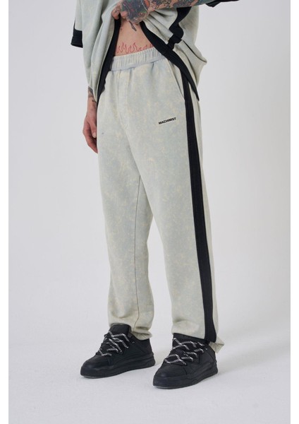 Erkek Yıkamalı Contrast Baggy Açık Bej Eşofman Altı