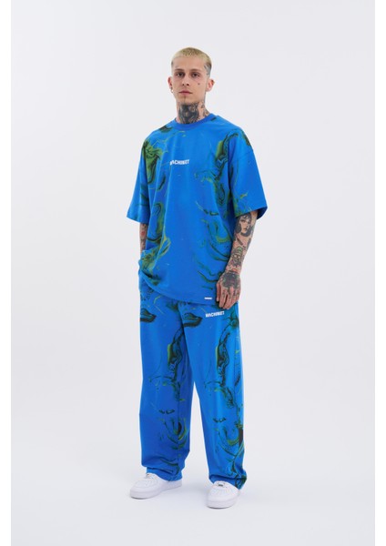Erkek Abstract Machinist Baggy Mavi Eşofman Altı