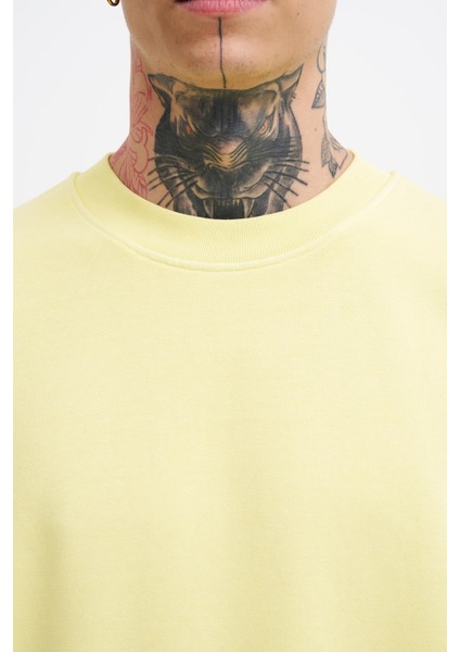 Erkek Yıkamalı Oversize Sarı Sweatshirt