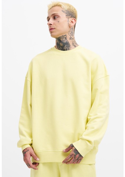 Erkek Yıkamalı Oversize Sarı Sweatshirt