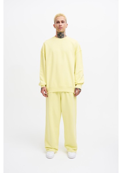 Erkek Yıkamalı Oversize Sarı Sweatshirt