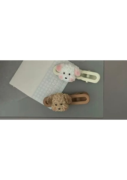 2 Adet Sevimli Köpek Kahverengi Beyaz Saç Tokası