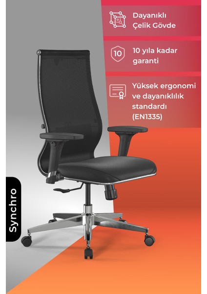 Ergolife Synchrosit 10 Ergonomik Ofis Sandalyesi | Tekerlekli, Fileli Öğrenci Sandalyesi-211.D.1.3E3