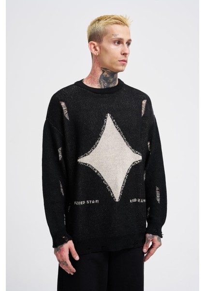 Erkek Patterned Siyah Kazak